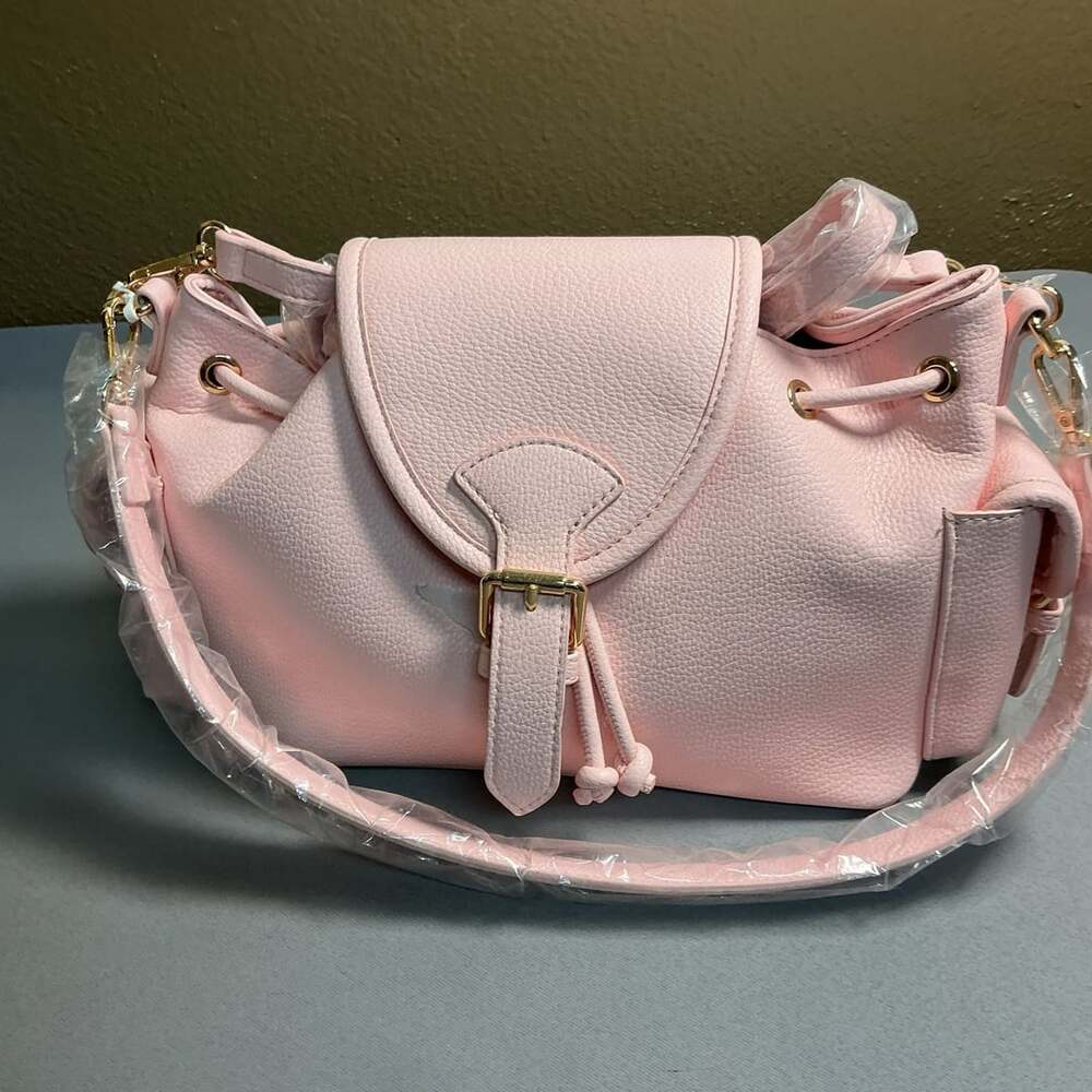 Alyssa Drawstring Bucket Handbag Pink Faux Leather
